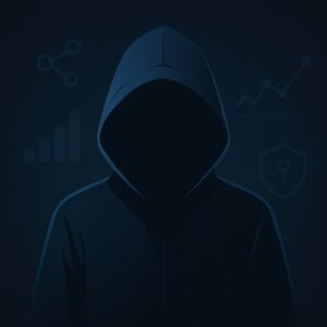 Ilustración minimalista de un hacker ético frente a un fondo oscuro representando mentalidad y disciplina en Bug Bounty Hunting